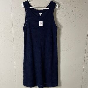 Navy blue crochet style dress size M. Sleeveless pullover linen/ rayon